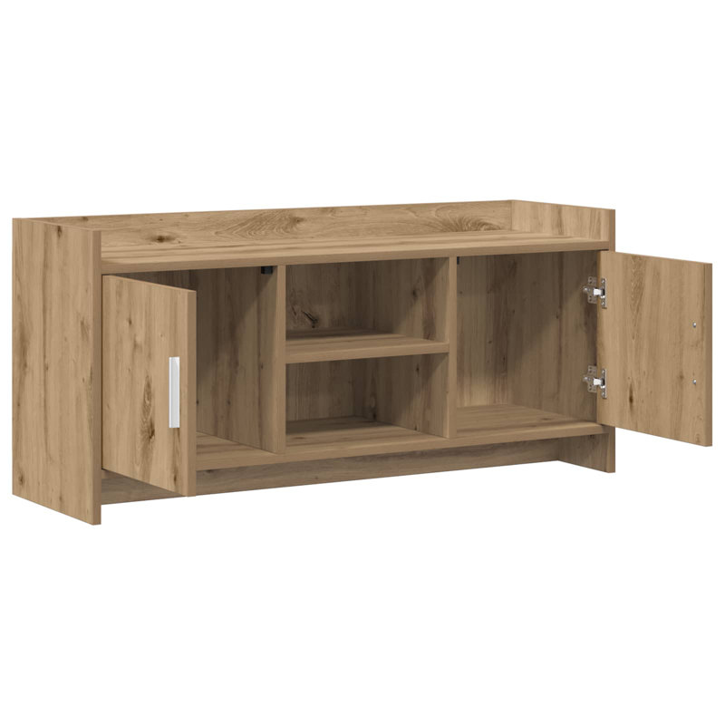 Unfinished TV Stand for TVs up to 49" with Fireplace Included, Artisan Oak