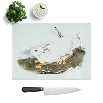 Tempered Glass Northern Hare in Winter by J.W. Audubon Chopping Board
