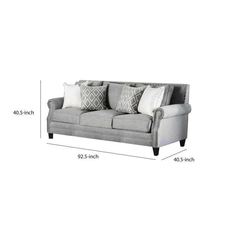 Canapé à accoudoirs roulés 92,5 po Doerun, Gris, H 40,5 po x l 92,5 po x P 40,5 po, 3