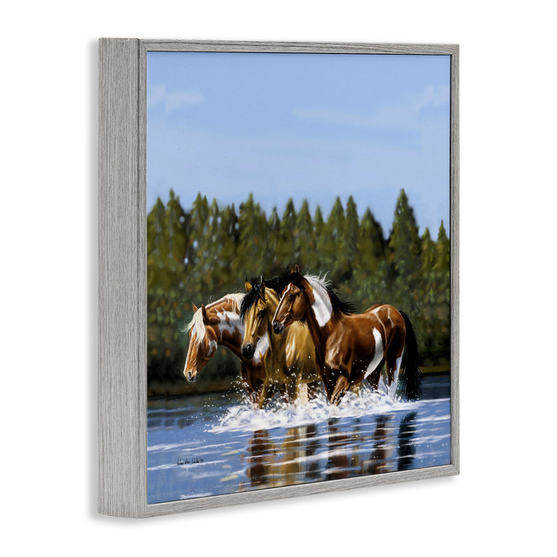 Chevaux, en avant, éclaboussures encadrées par Victoria Schultz, H 12 po x l 12 po, Estampe numérique Farmhouse