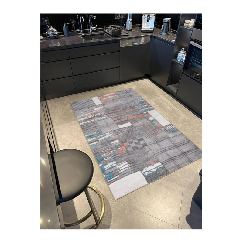 Tapis gris tissé lavable, Tapis de couloir 2 pi 6 po x 6 pi 7 po