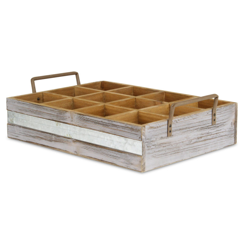 Gracie Oaks Solid Wood Decorative Bin, Gray Wash