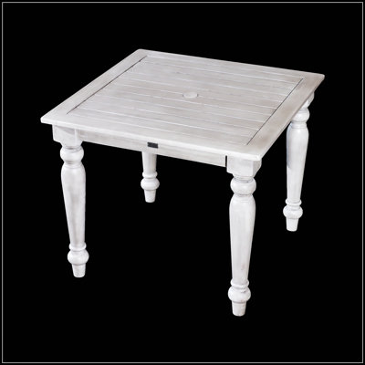 Table de salle à manger carrée en eucalyptus élégante et durable avec trou de parasol central pour l'extérieur