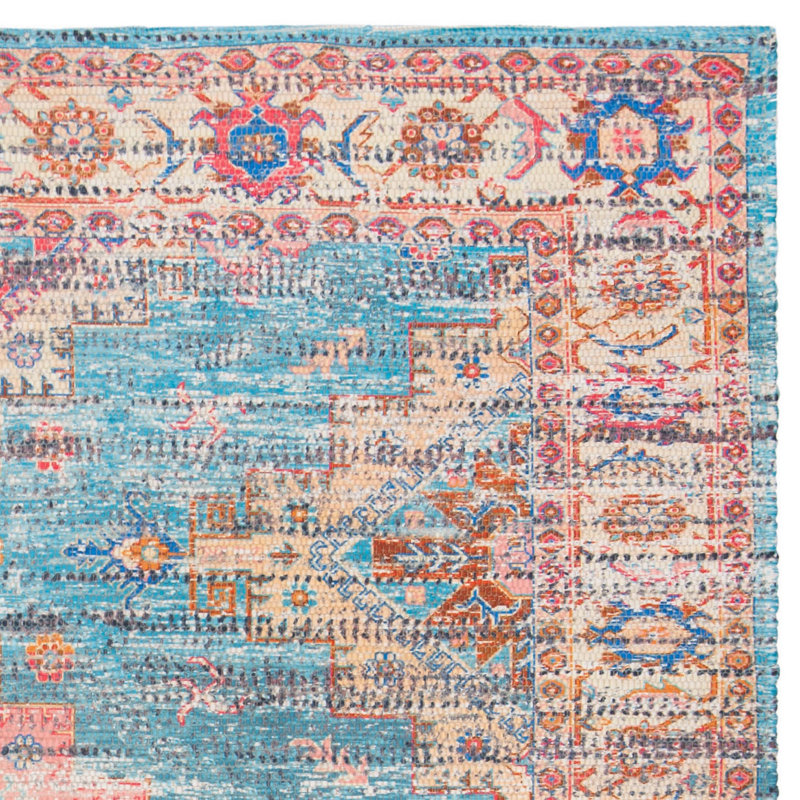 Tapis oriental rouille / bleu en coton tissé à plat à la main Joppatowne, Rectangulaire 3 pi x 5 pi