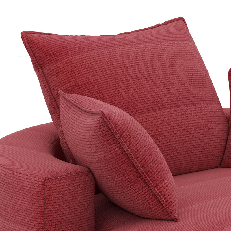 Fauteuil demi-tonneau moderne avec accoudoirs rembourrés en velours côtelé, Rouge