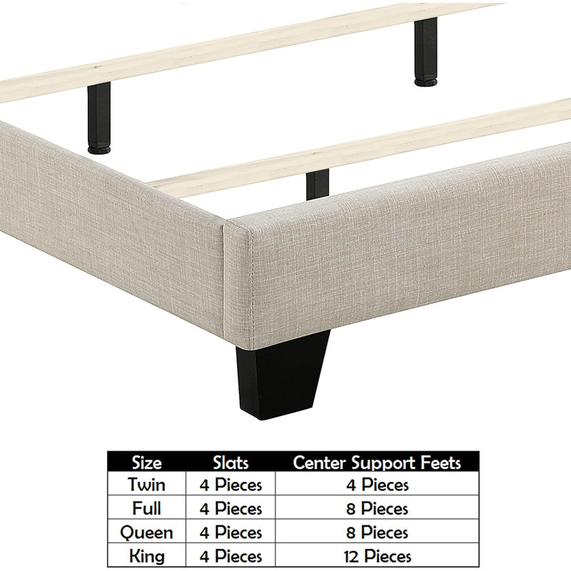 Structure de lit avec tête de lit capitonnée / revêtement en tissu, Beige, Grand lit