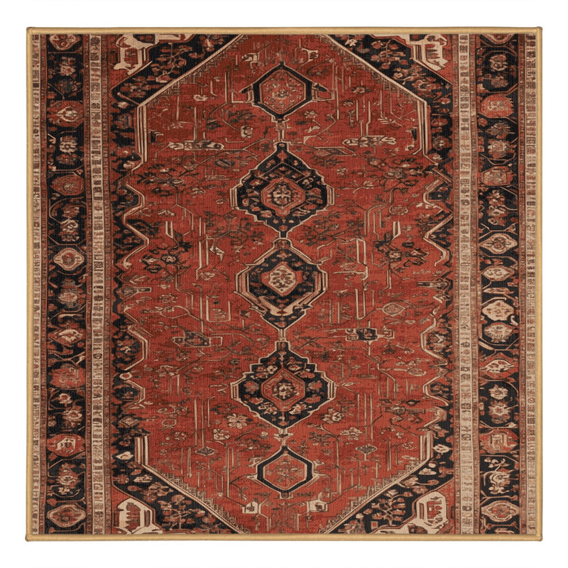 Machine Washable Persian Brown Area Rug, Square 3'