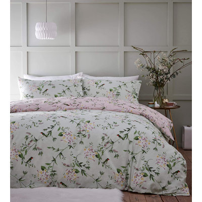 White/Green/Pink 56 TC Reversible Duvet Cover Set