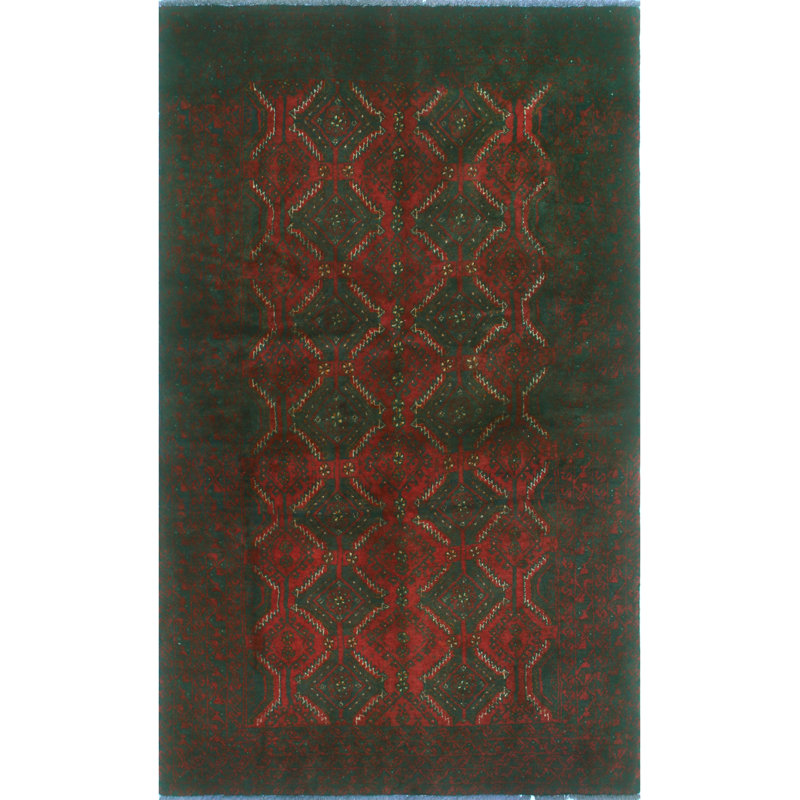One-of-a-Kind 3'4" x 5'6" New Age Runner Wool Area Rug in Green and Red