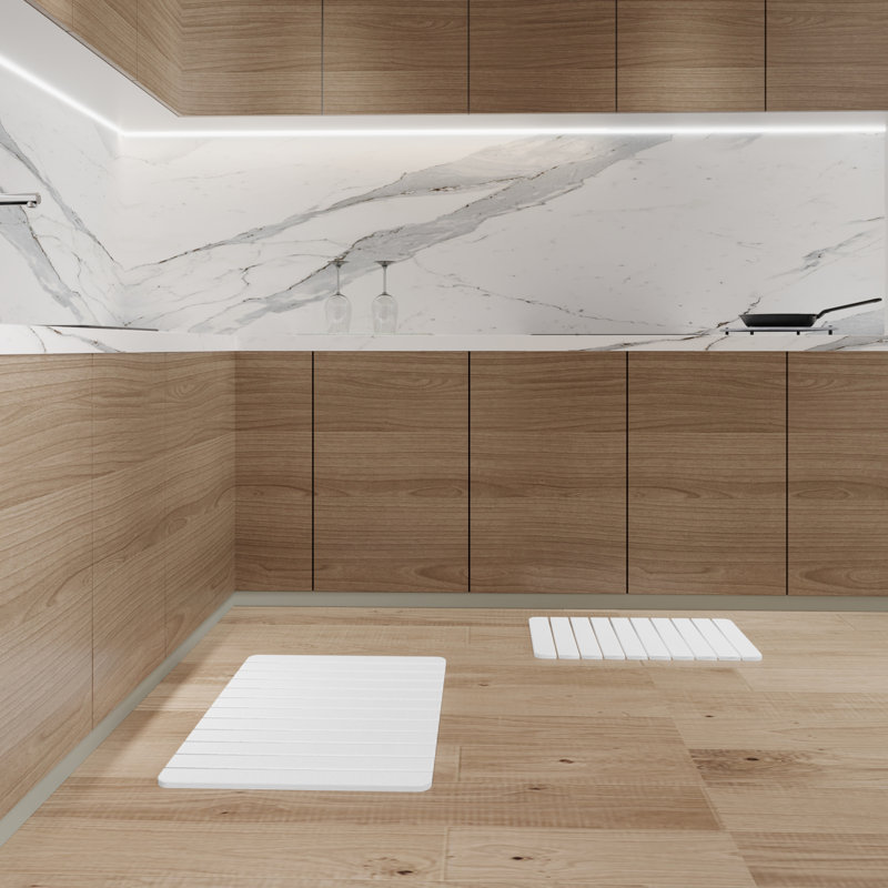 Ensemble de tapis de cuisine à séchage rapide Diatomite, Blanc / Blanc