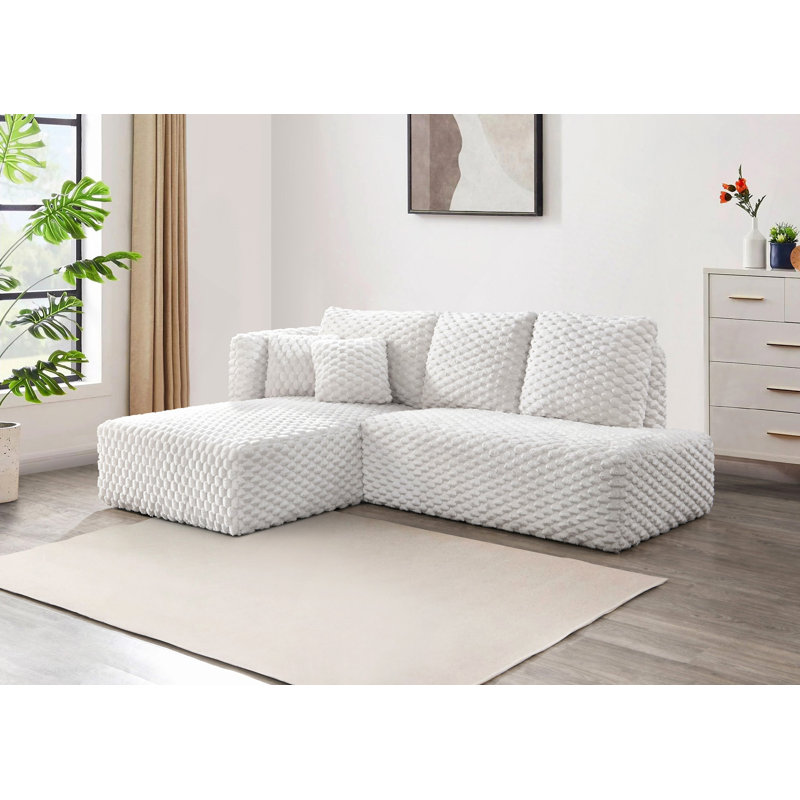 Canapé modulaire ivoire en velours côtelé