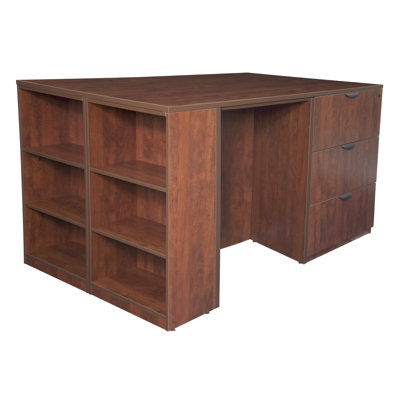 Legacy Stand Up Lateral File/ 3 Desk Quad with Bookcase End