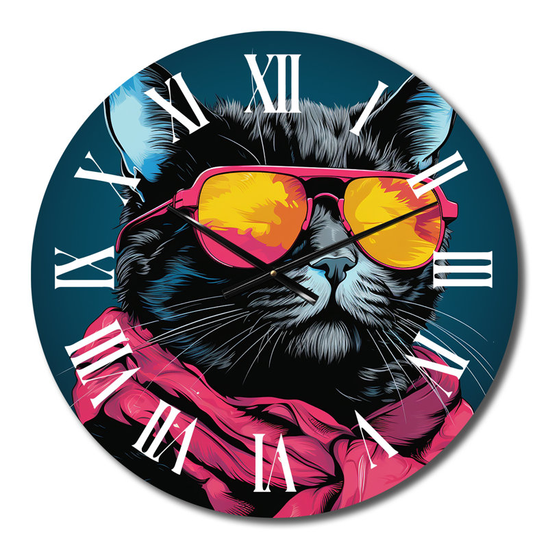 Horloge murale Cool Cat avec lunettes de soleil jaunes, Petit
