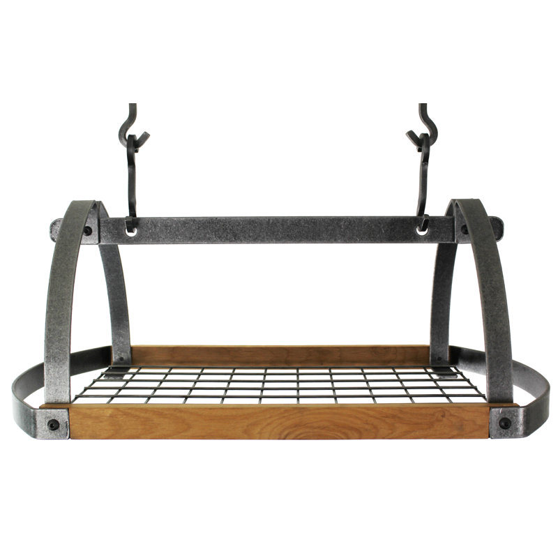 Hammered Steel and Alder Oval Ceiling Pot Rack
