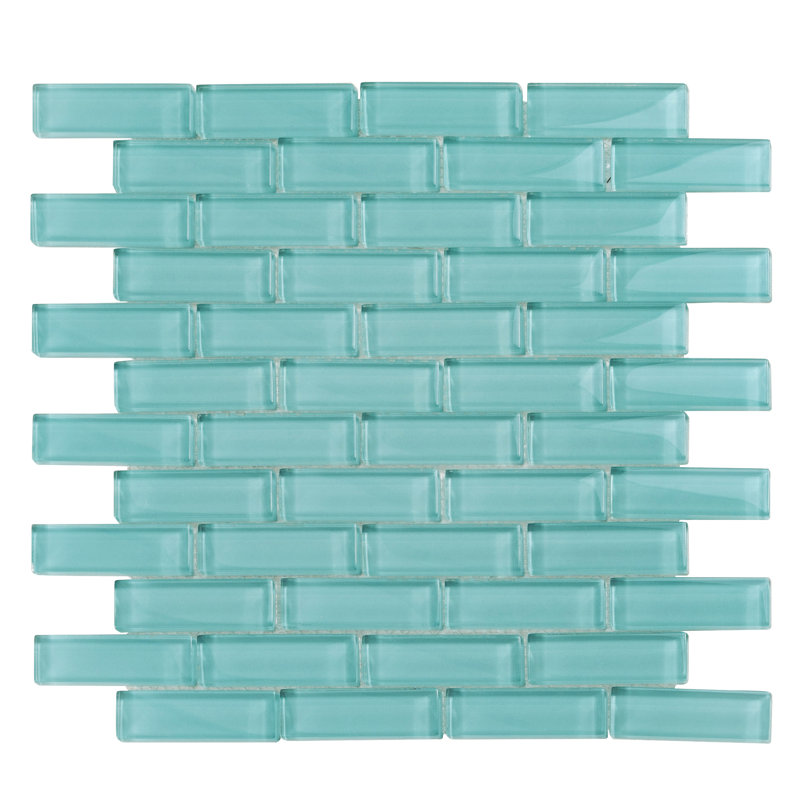 11.9"X 11.9" Polished Glass Brick Tile, Light Blue