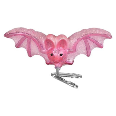 Blown Glass Ornament for Tree, Shimmering Pink Bat