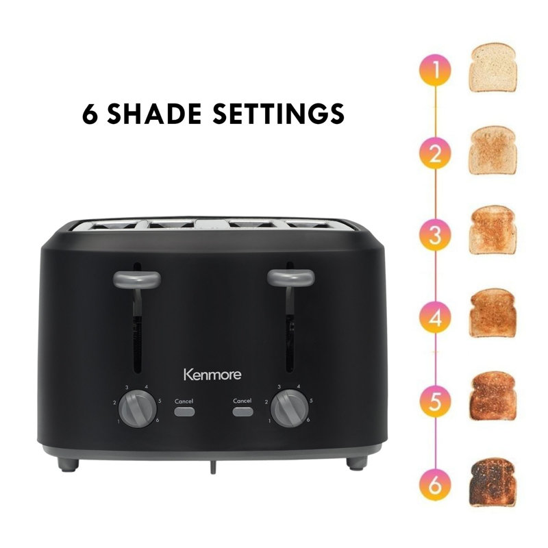 Kenmore 4 Slice Toaster, Matte Black and Grey, Dual Controls