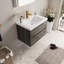Meuble-lavabo de 30 po avec lavabo. Armoire flottante gris cendré en forme de U. Pré-assemblé pour une installation simple. Comptoir en résine de qualité en pierre. Fonctionnalité de tiroir à fermeture silencieuse. - Coquille en bois.