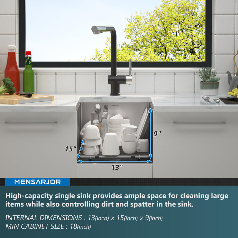 15x17x9 inch, 16 Gauge Stainless Steel Single Bowl Undermount Kitchen Sink,  Wet Bar Prep Sink