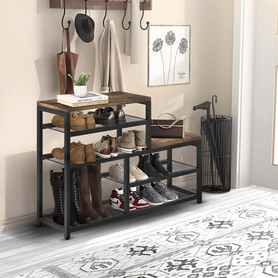 Range-chaussures avec range-chaussures et siège, range-chaussures autoportant industriel à 5 niveaux pour le vestibule, range-chaussures étroit