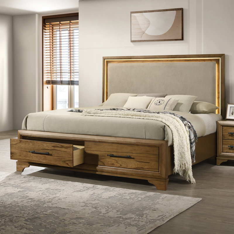 Virginie Wood California King Storage Platform Bed In Honey, California King