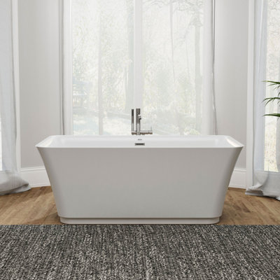 59" X 30" Freestanding Rectangular Soaking Acrylic Bathtub, In White, With Polished Chrome Overflow And Drain