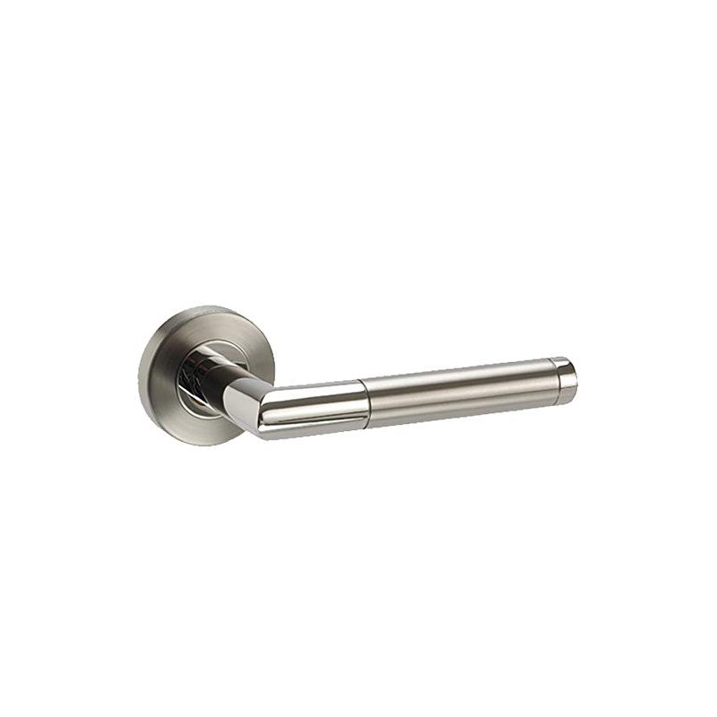 Golden Grace Mitred Style Modern Key Lock Door Handles Lever Latch on Round Rose in Duo Finish with Hinges