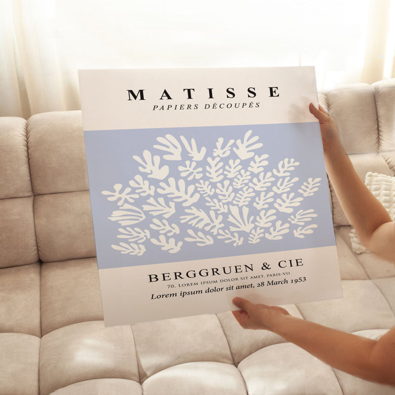 «Abstract Matisse Cutouts Soft Blue III Mid-Century», H 28 po x l 28 po