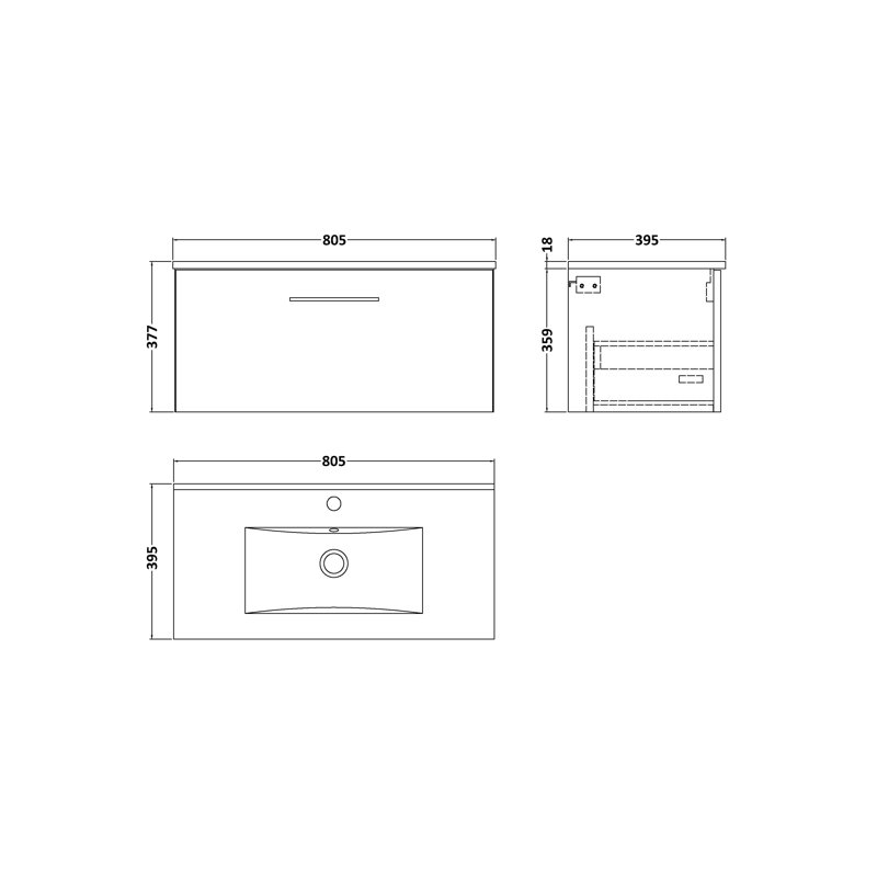 Arno 800 mm Single Vanity with Integrated Basin, Gray