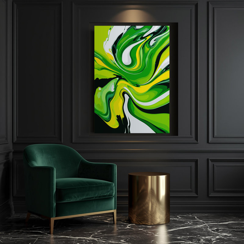 Abstrait art fluide sur toile verte 52, H 14 po x l 11 po