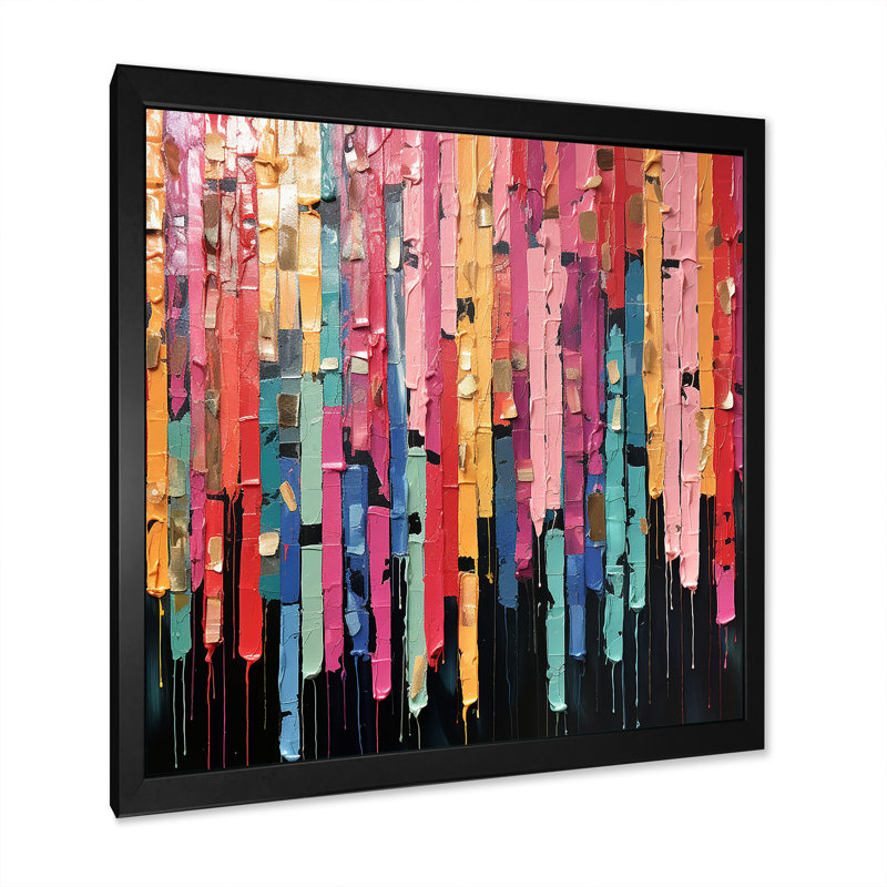 Rose numérique mélodique Fusion IV - Collages abstraits, art mural, Cadre simple noir, H 16 po x l 16 po x P 1 po
