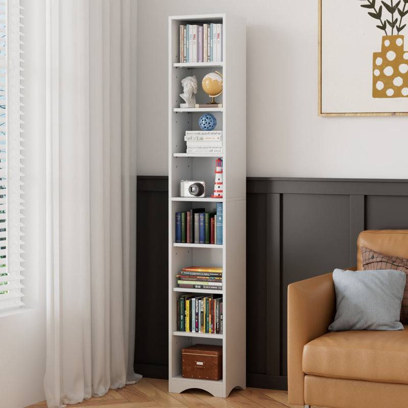 Melgarejo 71 Inches Tall Narrow Bookcase, 8-Tier Wood Bookshelf, Minimalist Corner Bookcase With Adjustable Shelves, Slim Media Tower Rack For Home Office Small Space