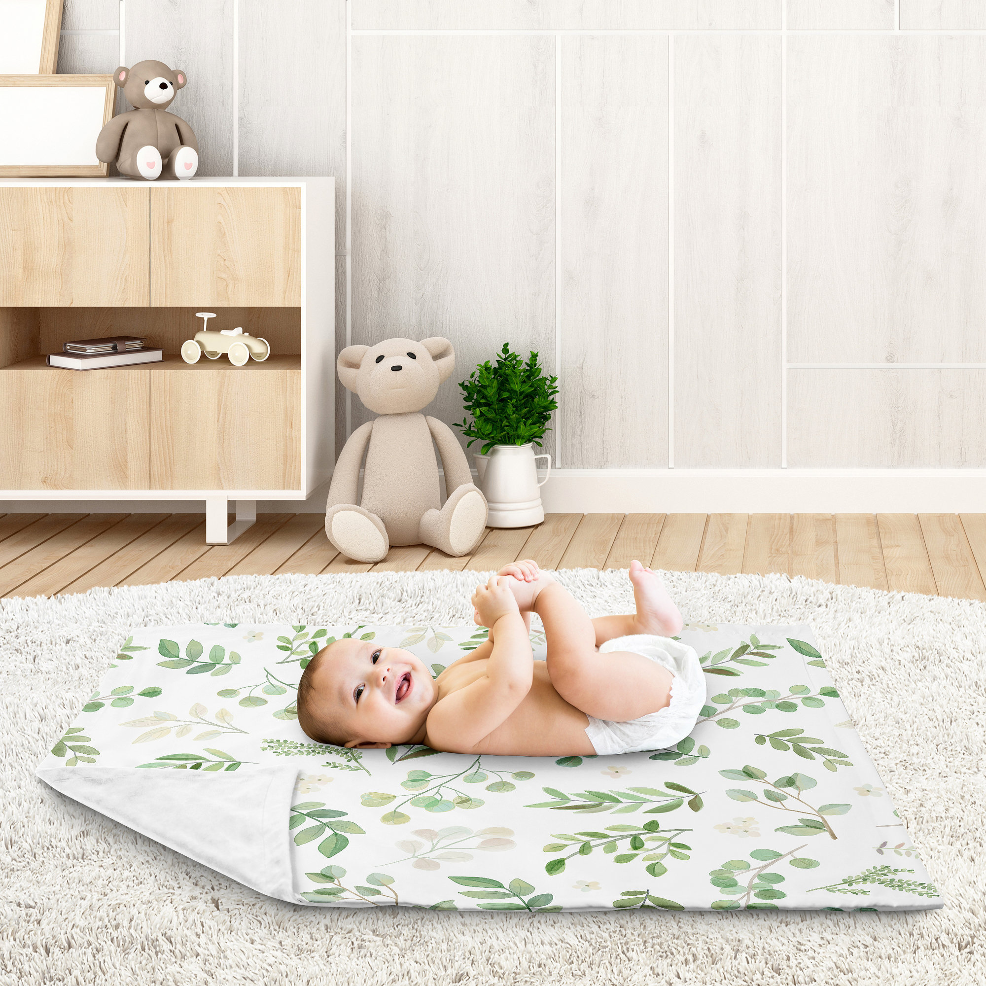 Botanical Floral Leaf Baby Blanket