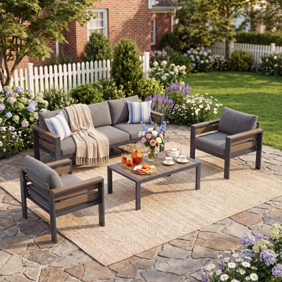 Modular 4 Piece Patio Conversation Set, Aluminum Outdoor Furniture With Thick Cushions, Weatherproof Patio Set For Balcony, Deck
