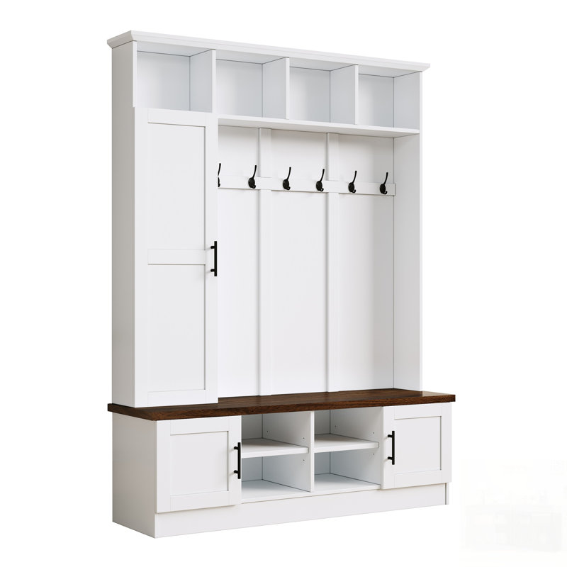 Versatile 3-In-1 Hall Tree With 6 Hooks, Farmhouse Walnut Storage Bench, Adjustable Shelves, Entryway Organizer For Mudroom And Hallway