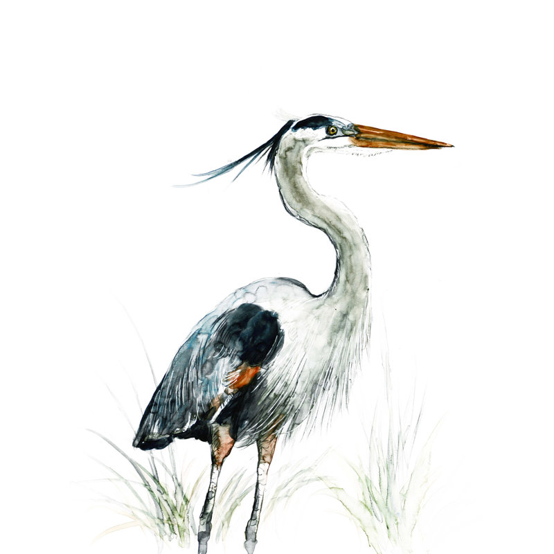 Héron aquarelle II, H 48 po x l 36 po x P 1,25 po
