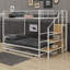 Lit superposé en métal avec lit gigogne, échelle de rangement latérale et garde-robe-385035629