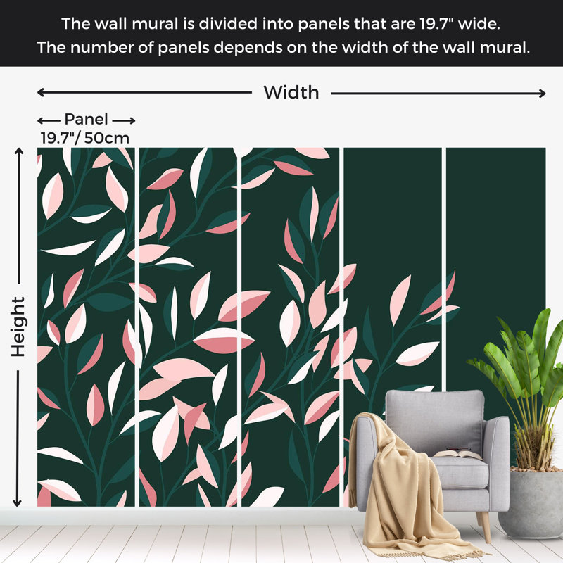 Papier peint botanique - Vigne fleurie abstraite, L 110 po x l 157 po