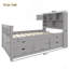 Structure de lit plateforme simple avec bibliothèques et tablettes de rangement, quatre tiroirs, gris-796738716