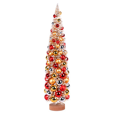 Arbre de Noël artificiel rétro en or givré, rouge, or et argent