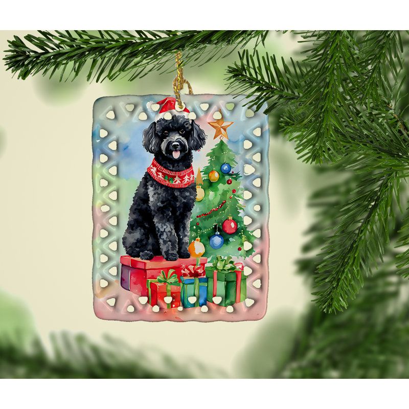 Ornement en porcelaine de Noël caniche, Caniche 3572