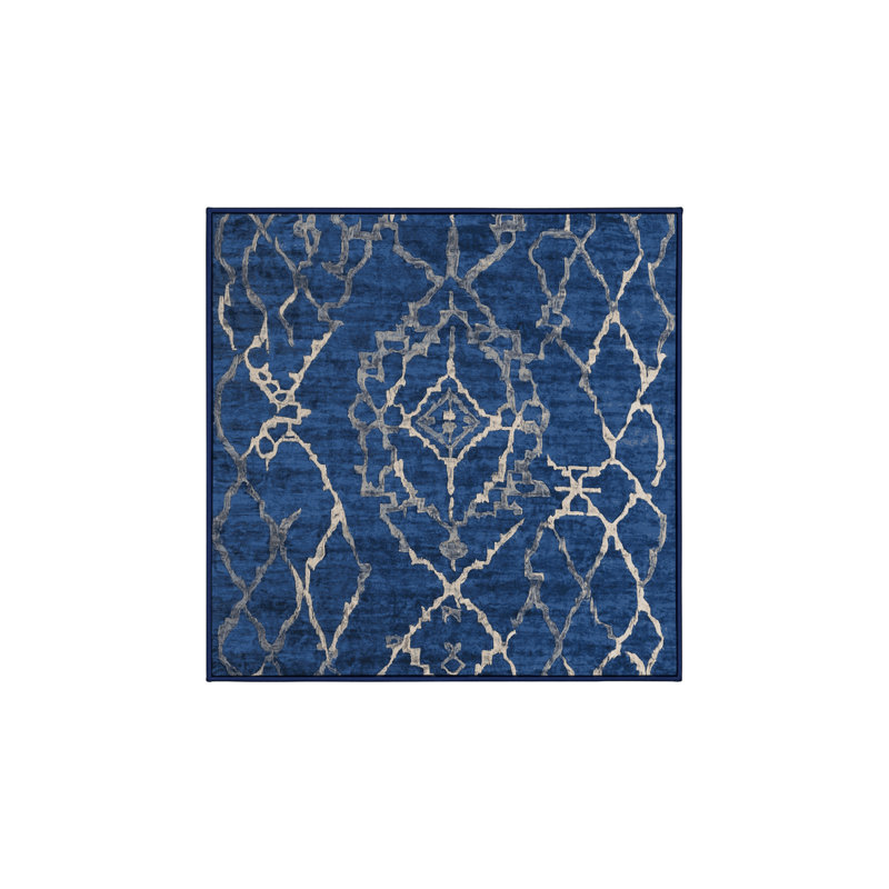Machine Washable Blue Area Rug, Square 7'