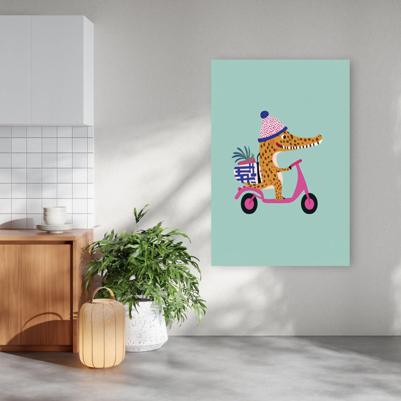 Alligator Scooter Delivery Contemporary Wall Art Print by Mathieu - Wrapped Canvas Print, 152.4cm H x 101.6cm W