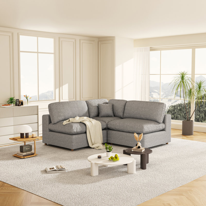 Jossa Upholstered L-Shaped Sectional Symmetrical, Gray Linen Blend