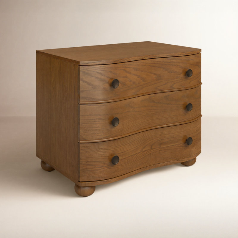 Tiago 3 - Drawer Solid Wood Nightstand, Toasted Oak