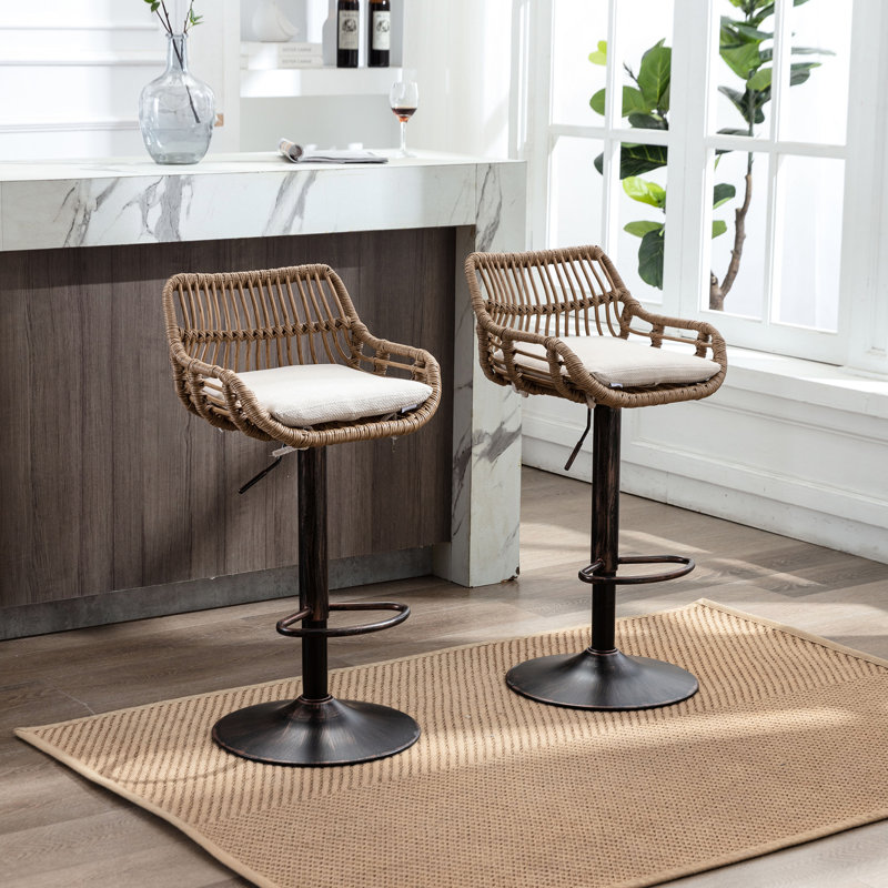 2 tabourets de bar pivotants beiges, chaises de hauteur de comptoir réglables avec repose-pieds, base en métal robuste, pour usage domestique et commercial, charge de 250 lb 2 pièces - Repose-pieds pour la cuisine, salle à manger, lin beige