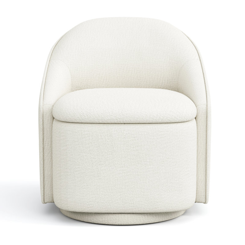  Aimilia Upholstered Chenille Swivel Barrel Chair with Storage, Verna Beige Chenille