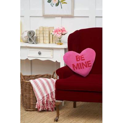 "BE MINE" Heart Valentine's Day Hooked Accent Throw Pillow 15" x 17"