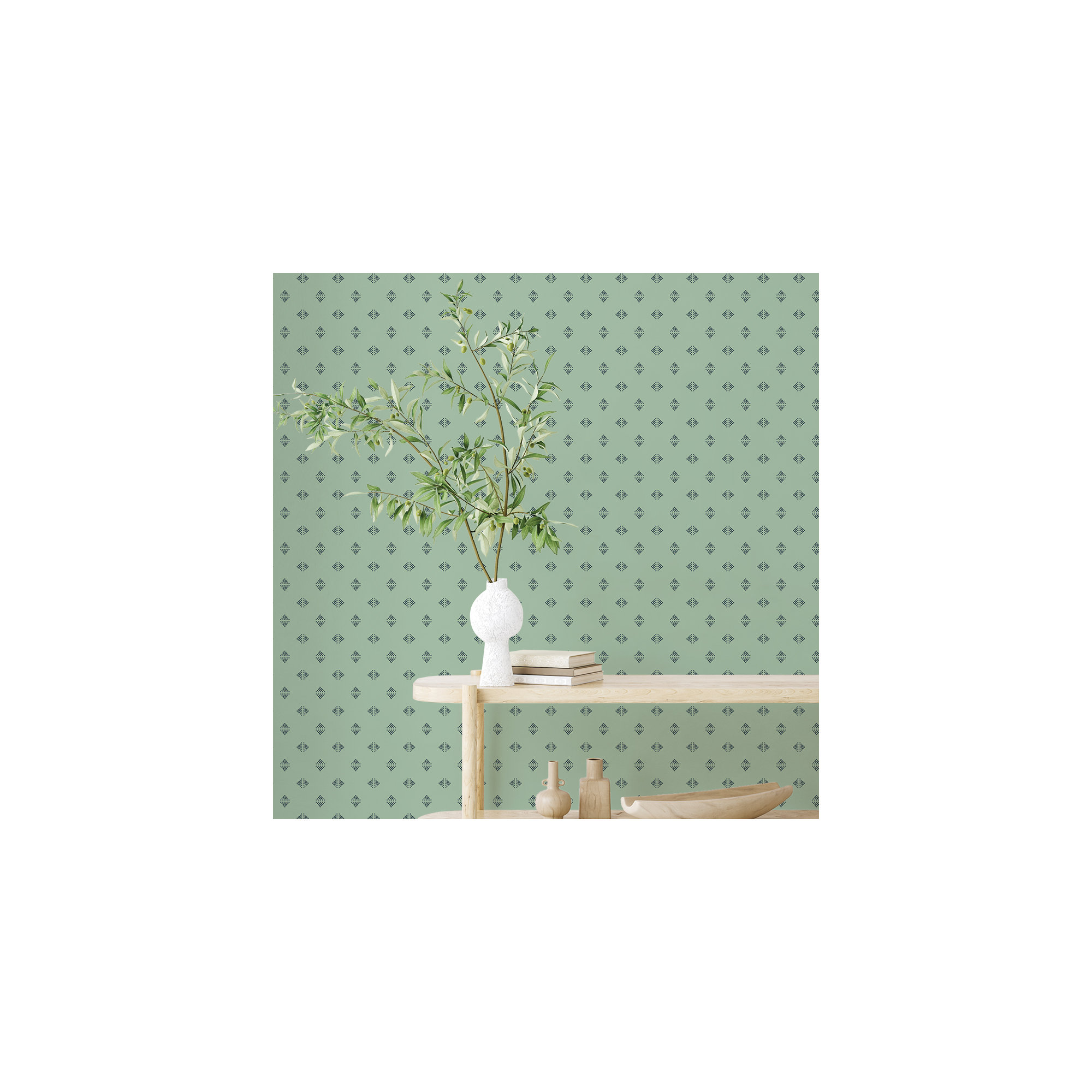 Gem Geo Peel and Stick Wallpaper, Green Tea