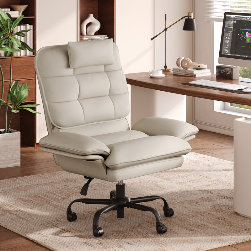 Chaise de bureau 24 po, Cuir blanc